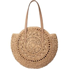 Pleneal Straw Beach Bags for Women - Women Beach Handmade Woven Tote Bag, Summer Mesh Hollow Shoulder Bag for Holiday