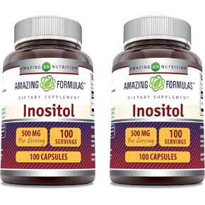 Amazing Formulas Inositol Supplement | 500 Mg Per Serving | 100 Capsules | Non-GMO | Gluten Free | Made in USA | Pack of 2