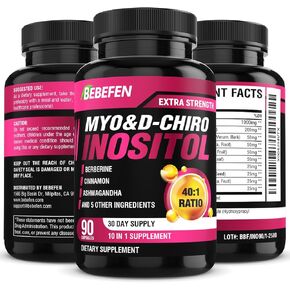 BEBEFEN Inositol Supplement - Myo-Inositol and D-Chiro Inositol Ideal 40:1 Ratio - Plus Berberine, Cinnamon, Ashwagandha + 5 More - 90 Capsules