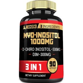3in1 ملحق Myo -inositol & D -Chiro inositol مع عافية للمرأة ، وانتظام الدورة ، والصحة الخلوية - 90 كبسولات توريد 30 يومًا