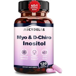 Myo-Inositol & D-Chiro Inositol Supplement for Women Hormone Balance & Female Health Support, Ideal 40:1 Ratio Per Serving, Vegan, Non-GMO, 120 Capsules