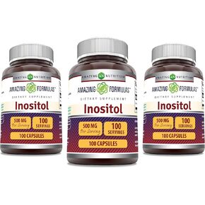 Amazing Formulas Inositol 500 Mg Per Serving | 100 Capsules Supplement | Non-GMO | Gluten Free | Made in USA | Pack of 3