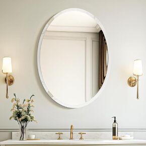 مرآة الحمام Ushower لـ Over Sink و 20 × 28 بوصة مرآة بدون إطار بيضاوية ومرآة مشطوفة ومملوءة بالزخرفة للحمام وغرفة النوم والغرور والمدخل والحديث والأنيق