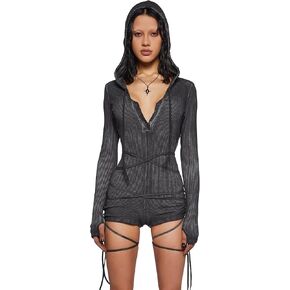 دمى تقتل ROMPER Crossfade بواسطة WAVs Darker-Jersey مضلع ، واجهة زر ، وجوانب Ruched