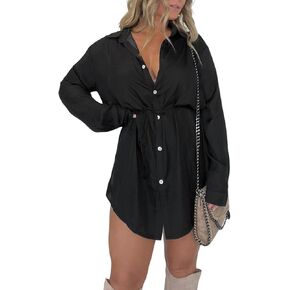 Aopwsrlyi 2025 New Satin Covered Nights Romper Dress for Women Causal Long Sleeve Button Down Romper Dress with Shorts