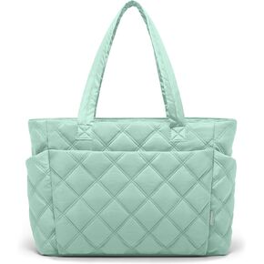 Tote Bag for Women, Lightweight Puffer Tote Work Bags with Compartments for Travel, Quilted Shoulder Bag with Zipper