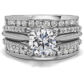 Twobirch Classic Cathedral Ring Ring وخاتم الخطوبة - مجموعة من قطعتين تشمل Guard و 1.5 CT Moissanite Solitaire - STERLIN