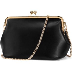Women's Kiss Lock Crossbody Bag PU Medium Handbags Kiss Clasp Crossbody Shoulder Bags Tote Purse Messenger Handbag