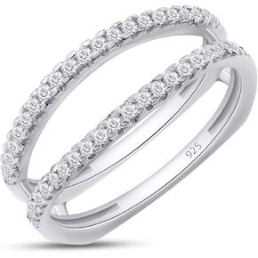 SAVEARTH DIAMONDS 1/3 ct t.w Round Cut Lab Created Moissanite Diamond Wedding Enhancer Guard Double Ring For Women In 14K Gold Over Sterling Silver (D Color, VVS1 Clarity 0.33 Cttw)