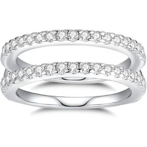 Moissanite Rings, Enhancer Guard Engagement Rings for Women, 2 Row Half Eternity Lab-Created Wedding Bands S925 Sterling Silver Round Cut D Color VVS1 Clarity (Size 5-11)