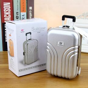 Cute Mini Trolley Luggage Money Box for Kids, Teach Saving, Suitcase Piggy Bank Cute Desktop Decoration, 10.5x8x17CM (Silver)