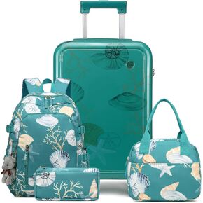 أمتعة Kid Somago 4 قطعة مع حقيبة ظهر للأولاد Girls Spinner 18 "Hardside PC Rolling Carry On Suitcase مع TSA Lock & YKK Zipper