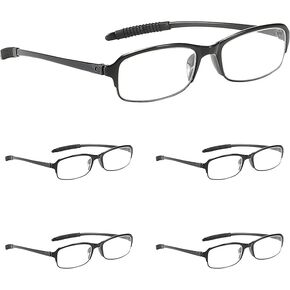 Proflex Sparespecs نظارات القراءة (القيمة 5 حزمة) - خفيفة الوزن ، مقاومة للأثر ، مقاومة للخدش ، بندي ، مرنة ، مضادة للانزلاق ، للجنسين (رجال + نساء) (بيضاوي ؛ BLK ؛ +1.5)