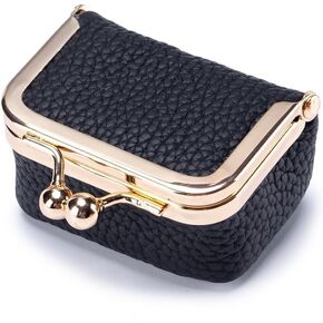 Travel Jewelry Box Coin Purse - Genuine Leather Mini Jewelry Box - Mini Leather Jewelry Box with Kiss Lock, Mini Jewelry Organizer for Women (Pink)