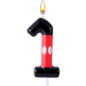 Red Black Birthday Number Candle, Cartoon Theme Birthday Cupcake Candles Numbers Paraffin Red Mouse Birthday Number Candle Cake Topper for Anniversary Birthday Party Decorations (Number 2)