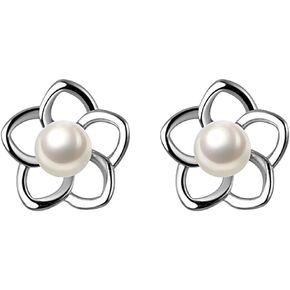 Reffeer 925 Sterling Silver Small Pearl Flower Earrings Studs for Women Teens Unique Petite Flower Studs Earrings