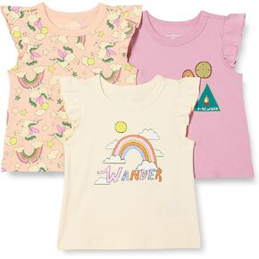 Amazon Essentials Girls and Toddlers' Sleeveless Ruffle T-Shirt, Pack of 3