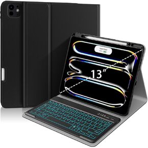حافظة لوحة مفاتيح بإضاءة خلفية لجهاز iPad Pro 11 بوصة (M4، الجيل الخامس 2024) موديل A2836 A2837 A3006، حافظة ذكية مزودة بإضاءة خلفية بـ 7 ألوان وغطاء لوحة مفاتيح لاسلكي من النوع C قابل للفصل مع حامل أقلام Apple (أسود)﻿