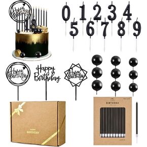 PHD CAKE 46 Pcs Gold Birthday Candles, 10 Cake Number Candles, 9 Ball Cake Toppers, 3 Birthday Cake Toppers, Party Celebration