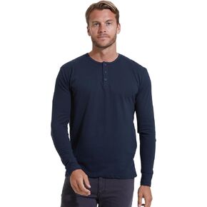 True Classic Mens Long Sleeve Thermal Tee Shirts - Classic Henley Long Sleeve Thermal T Shirt - Regular, Pack of 1, Navy, 3XL