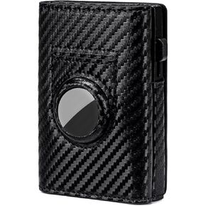 حامل بطاقة Mens Smart Wallet لـ Airtag ، محفظة جلدية رائعة للرجال متوافقة مع علامة Apple Air ، حظر RFID ، حالة البطاقة منبثقة ، سعة 9-14 بطاقة ، نافذة معرف ، فتحة نقدية (ألياف الكربون أسود)