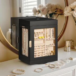 Rotating Jewelry Organizers and Storage, Vertical Jewelry Boxes for Women, Large Jewelry Box, Cream White
