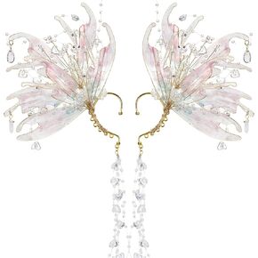 FRESHME Mermaid Elf Ear Cuffs - Fairy Ears No Piercing Elven Ear Clips with Bead Tassel Dress up Mermaid Renfaire Accessorie