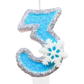 Frozen Birthday Number Candles for Cake, Blue Number 4 Candle, 4th Frozen Cake Topper, Fun Glitter Birthday Candles Cupcake Topper for Party Anniversary Decorations
