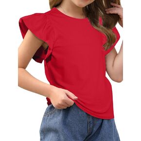 Girls' Summer Shirts Cute Tops Ruffle Sleeve Crew Neck Casual Tees
