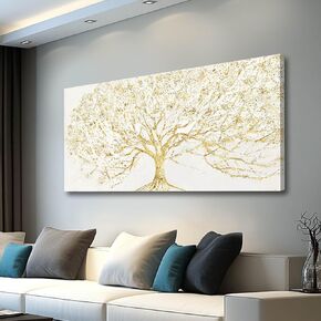 GAIDUOMAI Abstract Wall Canvas Art Love Heart Modern Artwork Textured Room Decor Gold Line Prints for Office Home Hotel 24"x48" Ready to Hang