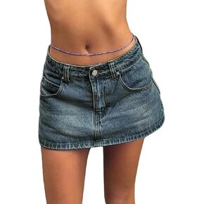 EMMIOL Jean Skirts for Women Sexy Mid Waist Sexy Mini Dress 2025 Trendy Y2k Clothes Denim Skirt