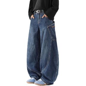 Nutriangee Men Men Bargy Barrel Wide Leg Geans خيوط غير منتظمة للرجال نساء فضفاضة في الشارع الشارع Y2K الهيب هوب سراويل
