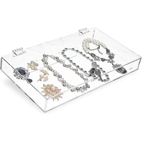 MOOCA Acrylic Rectangular Marketing Holder Locking Security Showcase Safe Box Display Tray, Perfect for Watches Jewelry, Knives, Eyewear with a Key and a Black Padding