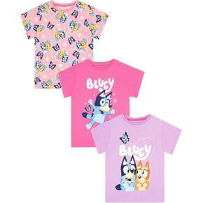 Bluey Shirts 3 Pack, Girls Short Sleeve Shirt for Summer, Pack of 3 Girls Tops, Cotton Kids Tshirt