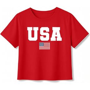 VVNTY Girls American Flag Crop Tops Kids USA Crop Shirt Patriotic 4th of July Tops 5-14 Years