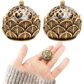 2Pcs Mini Brass Lotus Flower Incense Holder, Small Incense Cone Burner Calligraphy Style Closed with Lid for Bedroom Kitchen Teahouse Office Home Decor Yoga Spa Mediation