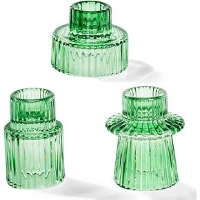 Homemory Clear Glass Candle Holders, 3 Pcs Tea Light hoders, Taper Glass Candlestick Holder, Votive Candle Holders for Table Wedding Centerpieces, Shabbat, Halloween, Home Decor, Christmas