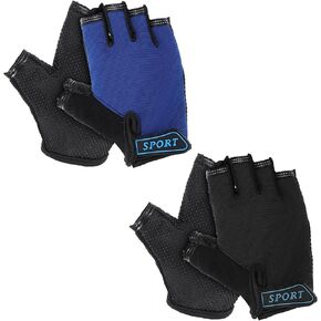 2 Pairs Kids Bike Gloves Half Finger Cycling Gloves for Boys and Girls Adjustable Strap Glove for Outdoor Sports Ages 5-12 L