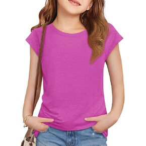 Imily Bela Girls Short Cap Sleeve T Shirts Kids Crew Neck Casual Loose Summer Tops 5-14 Years