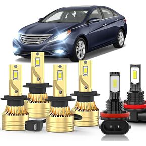 متوافق مع مصابيح Hyundai Sonata 2011-2014 مصابيح LED ، H7 High Beam H7 Low Beams H8 LED LID Light ، سطوع 500 ٪ ، 6000K أبيض H8 ، المواقع والتشغيل ، حزمة 6