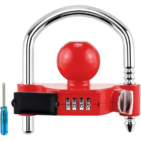 Cenipar Trailer Hitch Lock Universal with Combination Lock, Heavy-Duty Steel Tow Ball Coupler, Fits 1-7/8", 2", 2-5/16" Couplers, for Trailer Truck RV SUV Boat Red
