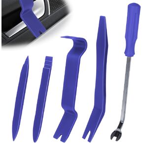 5PCS Auto Trim Removal Tool kit, Car Clip Pry Tools Kit No Scratch Plastic, Car Door Panel Rivet Pliers Tool Kit, Automotive Interior Fastener Puller Remover Body Repair Set for Car, Blue