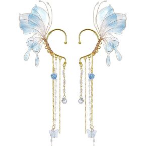 FRESHME Butterfly Elf Ear Cuffs - Fairy Ear Cuffs with Tassel Non Pierced Mermaid Ears for Women Renaissance Accessories