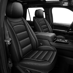 AOMSAZTO Seat Cover Full Set Fit for Ford Expedition 2018-2025: Waterproof Leather Cushions Seat Cover Protector Compatible Airbag(7 Seat, Black)