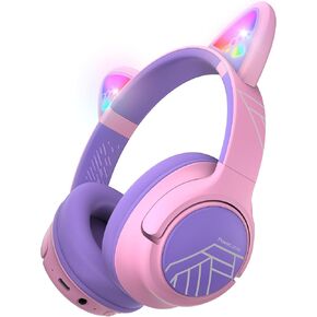 سماعات رأس لاسلكية PowerLocus للأطفال، سماعات رأس بلوتوث للأطفال مزودة بمصابيح LED فوق الأذن مع حجم محدود 74/85/94 ديسيبل، وقت تشغيل 45 ساعة، ميكروفون مدمج، وضع مشاركة جهازين، ستيريو عالي الدقة للسفر/الكمبيوتر الشخصي/الكمبيوتر اللوحي in Kuwait