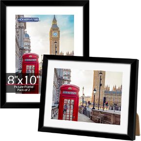 HOMERHYME 8x10 Picture Frame, Set of 2 Black Photo Frame for Tabletop or Wall Display, Fits Pictures 5x7 with Mat or 8x10 Without Mat, Poster Frame Collage with HD Plexiglass for Gallery Home Décor