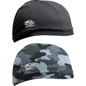 Shinobu Riders Japan INVISTA Coolmax 2-Packs Quick Drying Helmet Skull Cap Beanie (One Size) Black & Camouflage SR-115