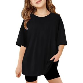 ZDC Girls Short Sleeve T Shirts Kids Summer Oversized Tops Trendy Crewneck Basic Tees 5-14Y