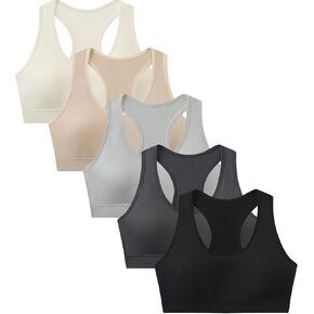 Suekaphin Girls Training Bra Supportive Seamless Sports Bras for Teens Girls with Racerback Removable Pads Pack of 5