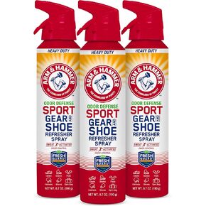 رذاذ Arm & Hammer ™ Sport Gear & Shoe Refresher ، الدفاع عن الرائحة الشاقية للمعدات الرياضية والأحذية ، مزيل العرق لأكياس الصالة الرياضية ، قفازات الملاكمة ، معدات الهوكي ، ومنصات كرة القدم (6.7 أوقية) (3 عبوات)